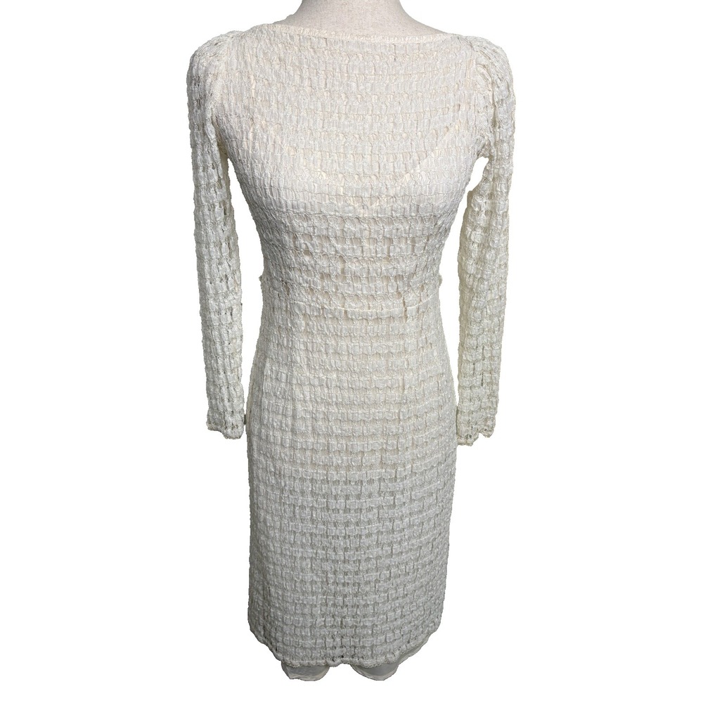 Y2K Nanette Lepore Stretch Lace Dress Womens 2 Cream Sheer‎ Fairy Boho Festival